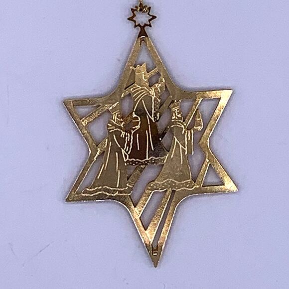 Vintage 3D Brass THREE WISEMEN & Star Christmas Holiday Ornament 3" x 2" - Picture 6 of 7